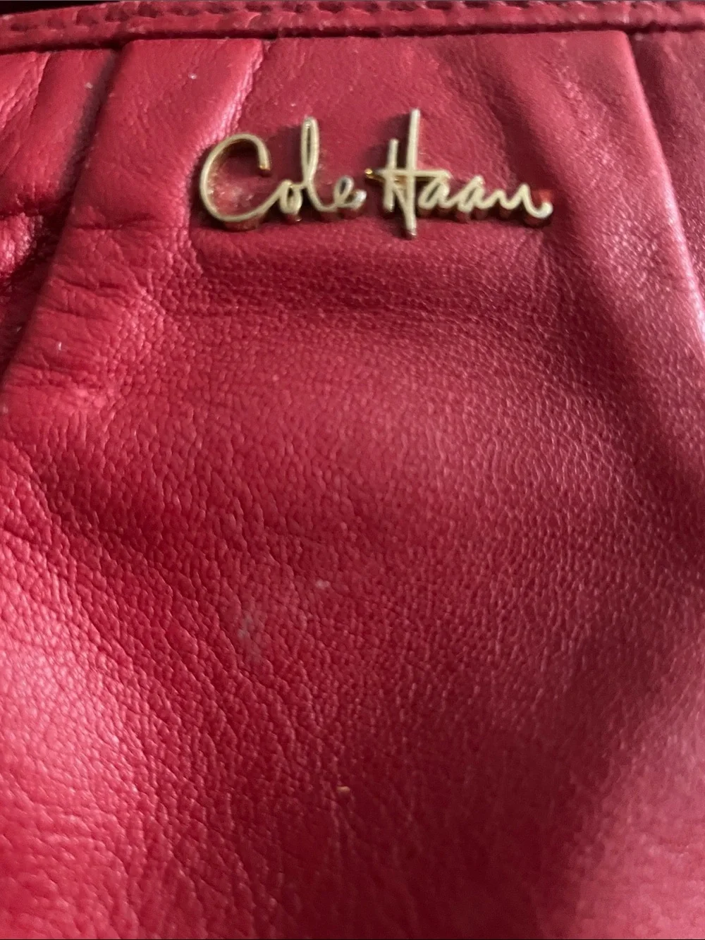 Cole Haan Red Leather Wristlet Clutch with Gold Logo EUC